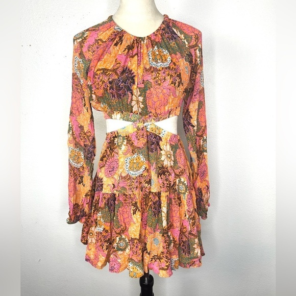 A.L.C. Izzy Fit & Flare Silk Mini Dress Floral Cut Out Side Silk Size 10 ALC - Picture 5 of 15